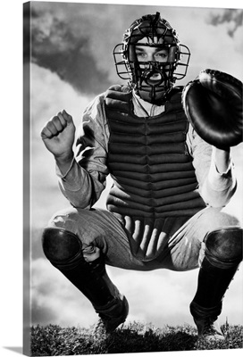 Baseball Catcher Awaiting The Ball