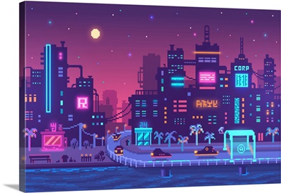 Cyberpunk Neon Metropolis Pixel Art