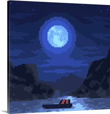 Rural Lake Night Pixel Art