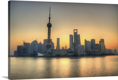 Skyline in Shanghai and Bund, which is across Huangpu River from Pudong.