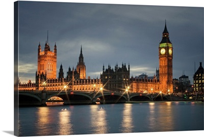 View of Big Ben in London at night, England