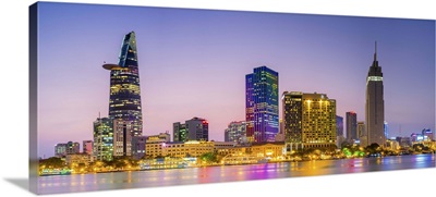 Central Ho Chi Minh City skyline and Saigon River at dusk, Vietnam