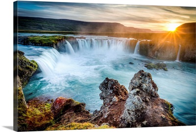 Godafoss, Myvatn, Iceland. the waterfall of the Gods at sunset