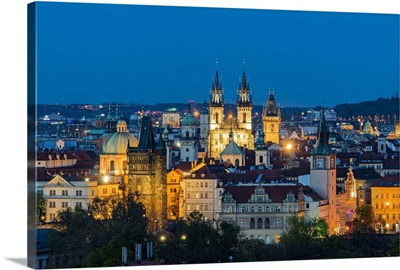 Old town skyline by night, Prague, Bohemia, Czech Republic