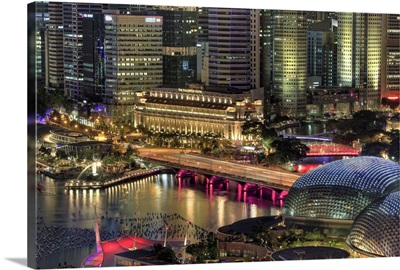 Singapore, Aerial view of Singapore Skyline and Esplanade Theathre