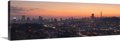 View of skyline at sunset, Johannesburg, Gauteng, South Africa