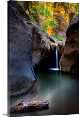 A waterfall in The Narrows, Zion National Park, Utah