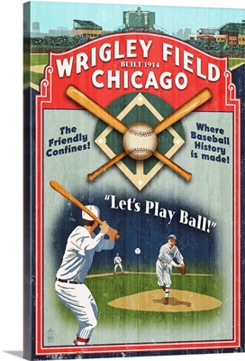 Chicago, Illinois - Wrigley Field Vintage Sign: Retro Travel Poster