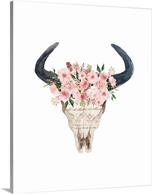 Pink Floral Bull Skull