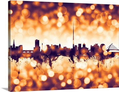 Dublin Ireland Skyline, Orange Bokeh