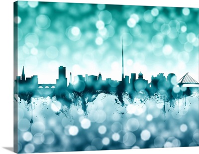 Dublin Ireland Skyline, Teal Bokeh