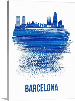 Barcelona Skyline Brush Stroke Blue