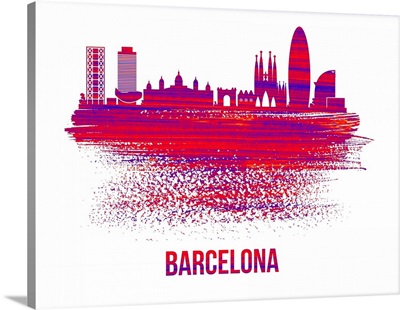 Barcelona Skyline Brush Stroke Red