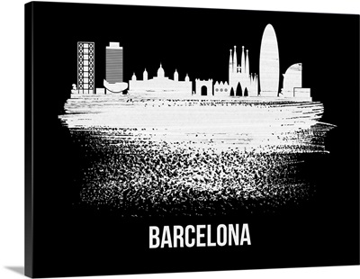 Barcelona Skyline Brush Stroke White