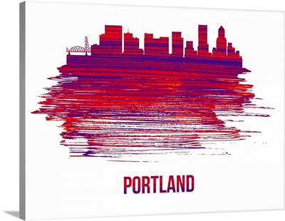 Portland Skyline Brush Stroke Red