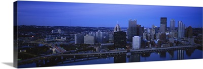 Buildings in a city at dusk, Monongahela River, Pittsburgh, Pennsylvania