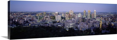 Buildings lit up at dusk, Montreal, Quebec, Canada