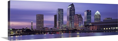 Florida, Tampa, View of an urban skyline at night