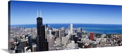 High angle view of buildings in a city, Grant Park, Lake Michigan, Chicago, Illinois