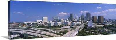 High angle view of elevated roads with buildings in the background, Atlanta, Georgia