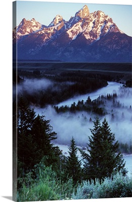 Mist over Snake River, sunrise light, Grand Teton National Park, Wyoming