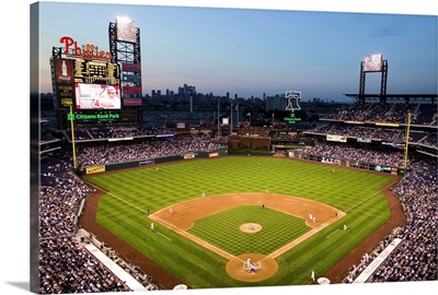 Panoramic view of 29,183 baseball fans at Citizens Bank Park, Philadelphia, PA