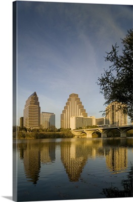 Reflection of buildings in water, Town Lake, Austin, Texas