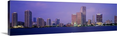 Skyscrapers on the waterfront at dusk, Miami, Florida