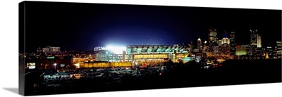 Stadium lit up at night in a city, Heinz Field, Three Rivers Stadium, Pittsburgh, Pennsylvania