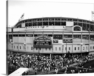 Tourists outside a baseball stadium at opening night, Wrigley Field, Chicago