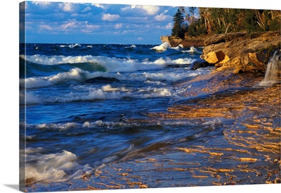 Waves Along Lake Superior Shoreline, Sunset Light, Miners Beach, Michigan