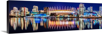 BC Place Stadium and Vancouver Skyline at Night - Panoramic