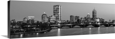 Boston City Skyline at Night, Black and White