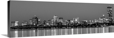 Boston City Skyline at Night, Black and White