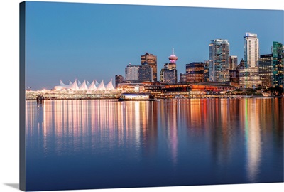 Bright Reflections Of Vancouver Skyline During Sunset, British Columbia, Canada