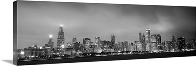 Chicago City Skyline at Dusk, Black and White