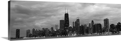 Chicago City Skyline in the Evening, Black and White