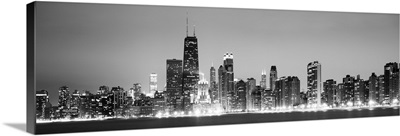 Chicago City Skyline in the Evening, Black and White