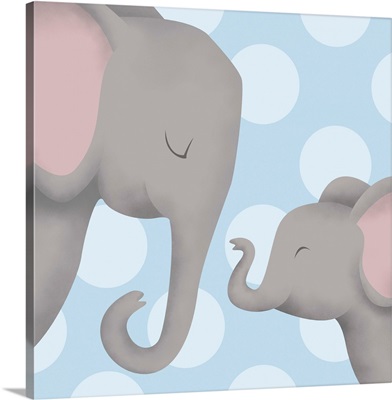 Elephant Mommy and Baby on Blue