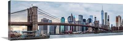 New York City Skyline with Brooklyn Bridge in Foreground