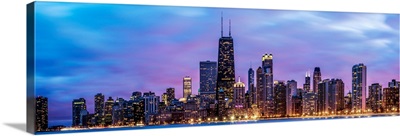 Panoramic Chicago Skyline at Night