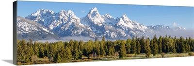 Panoramic Teton Range With Conifers, Grand Teton National Park, Wyoming