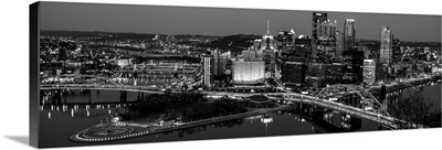 Pittsburgh City Skyline at Night, Black and White