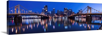 Pittsburgh City Skyline with Two of the Three Sisters Bridges at Night