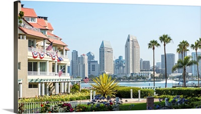 San Diego, California Skyline with American Flags