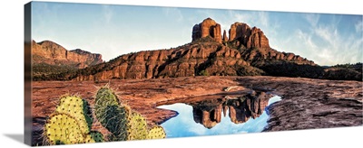 Cathedral Rocks with reflection at sunset in Sedona, Arizona