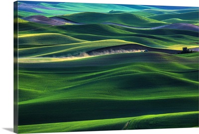 Tractor in wheat fields in the Palouse region of Washington State