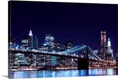 Brooklyn Bridge and Manhattan Skyline At Night, New York City