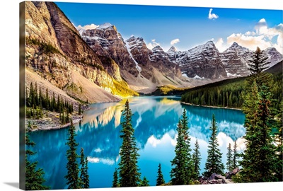 Landscape Sunset View Of Morain Lake And Mountain Range, Canada