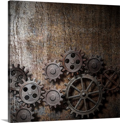 Rusty Gears And Cogs On A Metal Background